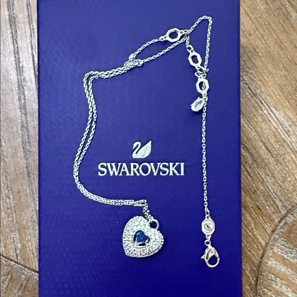 Swarovski Silver Necklace with Blue Heart Crystal